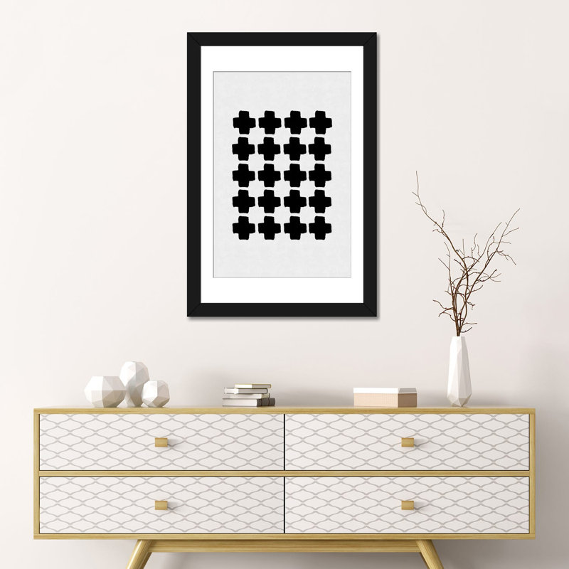 «Abstract III», impression sur toile, Papier d'art encadré noir, Blanc, H 24 po x l 16 po x P 1 po
