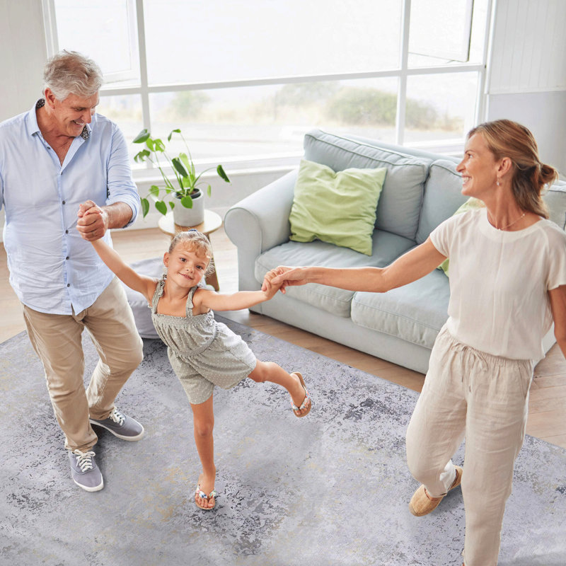 Area Rug For Dining Room - Washable, Low-pile, Non-slip, Inviting (gray, Rectangle 9' x 12'