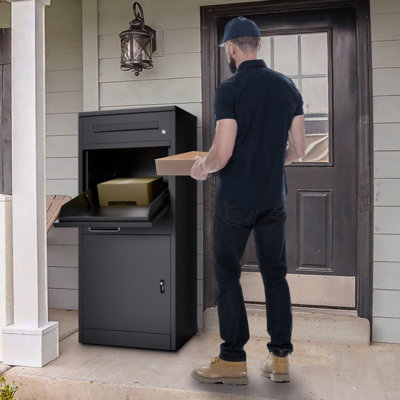 Package Delivery Boxes for Outside, Extra Large Parcel Drop Boxes with Secure Storage, Anti-Theft Galvanized Steel,Waterproof Package Delivery Box for Outdoor Porch (20''L x 15''W x 48''H/ Black)