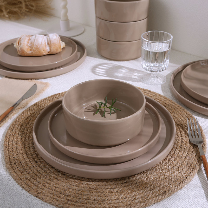 Ensemble de vaisselle 18 pièces en grès, assiettes et bols mouchetés, assiettes et bols résistants aux rayures pour 6 personnes