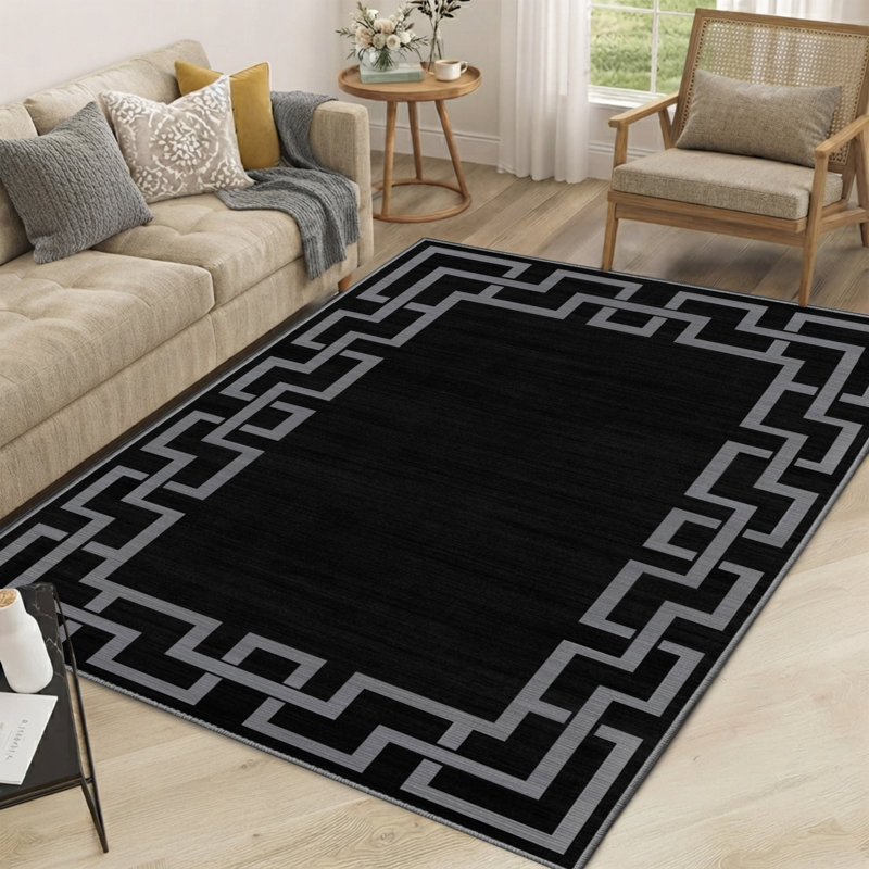 NICO Black Greek Key Machine Tufted Printed Area Rug, Rectangle  120 x 170 cm
