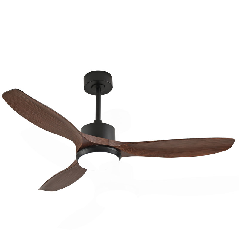 Ventilateur de plafond noir moderne de 52 pouces avec lumière et 3 pales en ABS avec moteur à courant continu réversible et télécommande