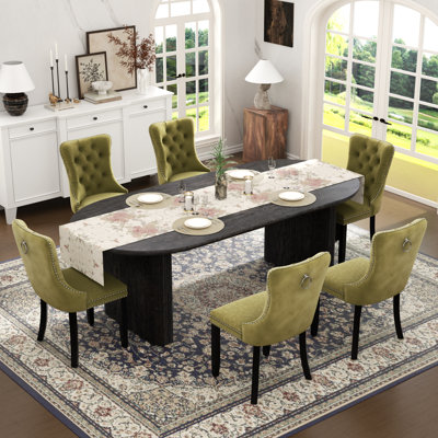  Table de salle à manger Farmhouse, table de salle à manger extensible rectangulaire avec chaise de salle à manger en velours capitonné