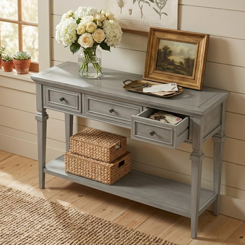 Buffet de style rétro avec tiroirs et tablettes de 50,01 po Chrysteen, Gris délavé