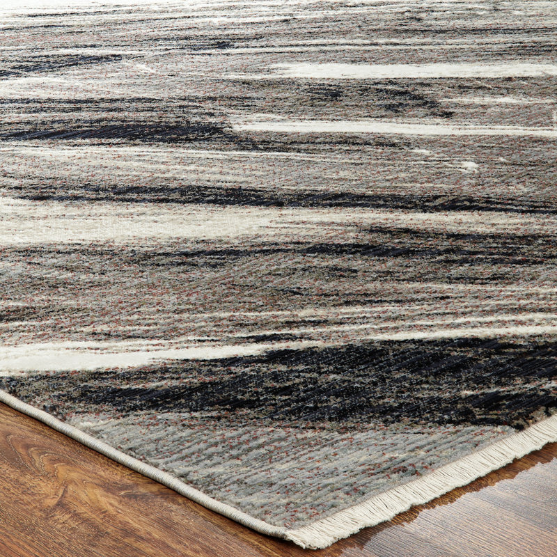 Likens Abstract Area Rug in Gray/White, Rectangle 7'7" x 10'