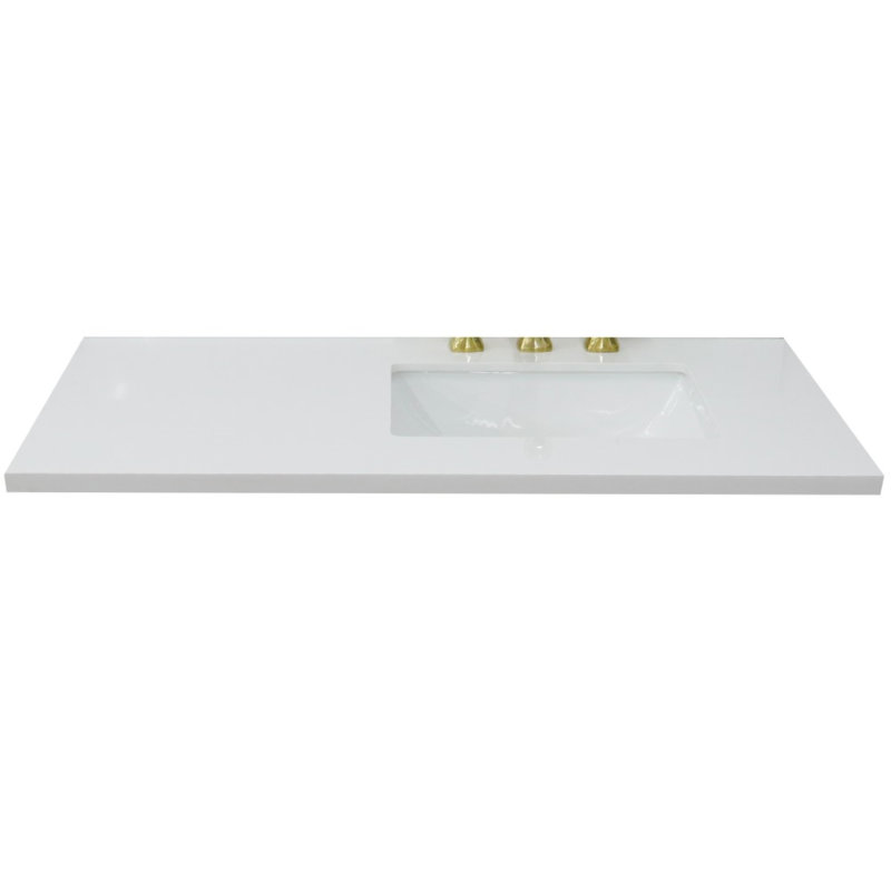 43 in. White Quartz Top with Single White Ceramic Rectangular Sink