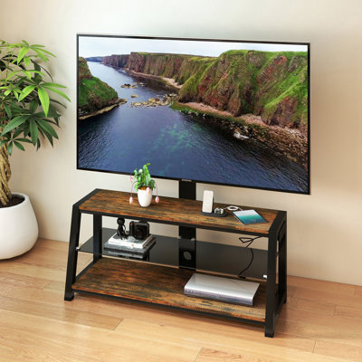 Storage TV Stand, Tempered Glass Height Adjustable Universal Swivel Entertainment Center With Mount TV Stand