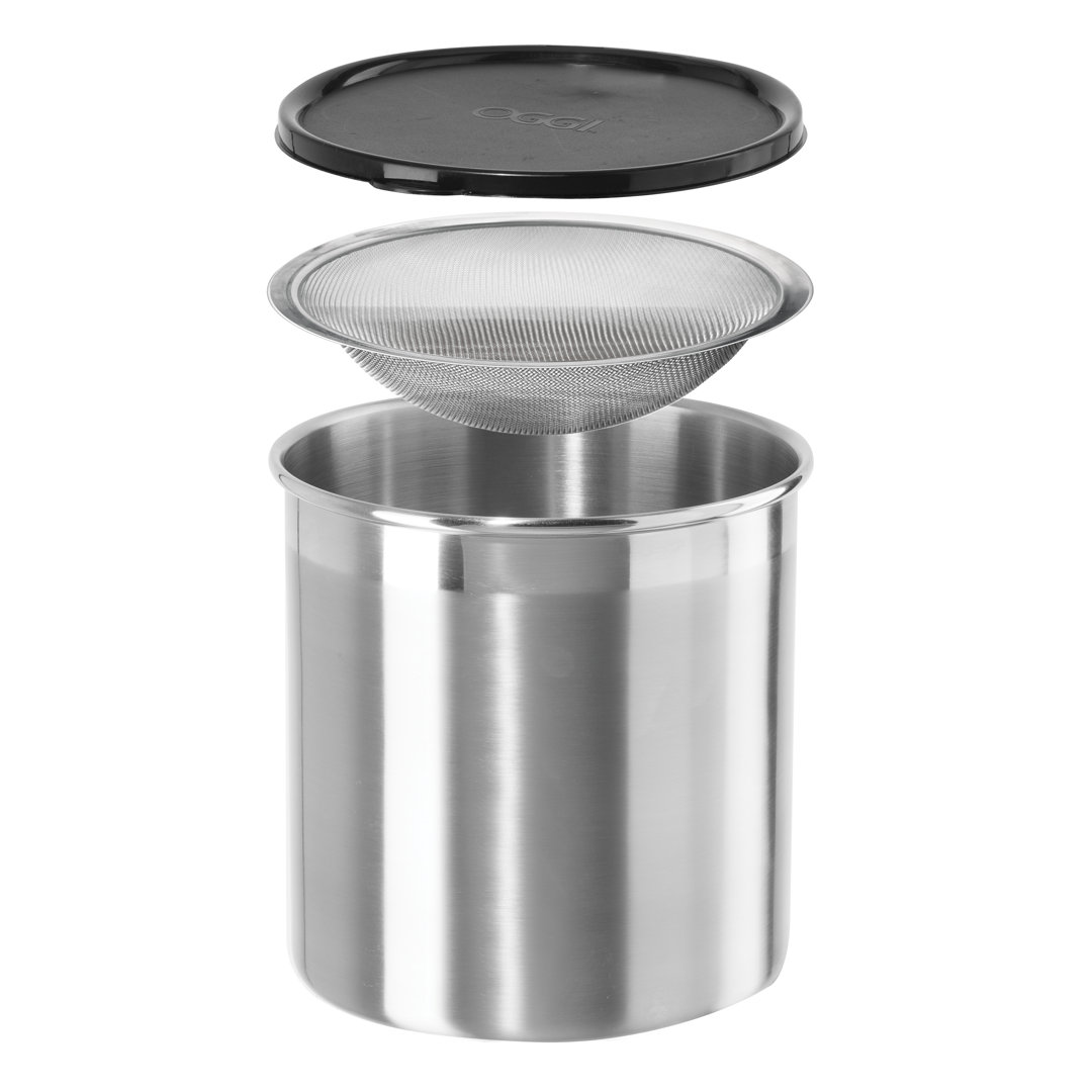 Oggi Prep Stainless Steel Jumbo Grease Can W/ Strainer (3.8 Lt, 4 Qt) OGGI