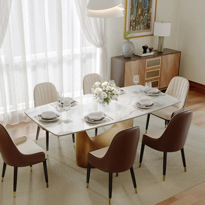 Modern Minimalist Rectangular Sintered Stone Dining Table with Pedestal Base