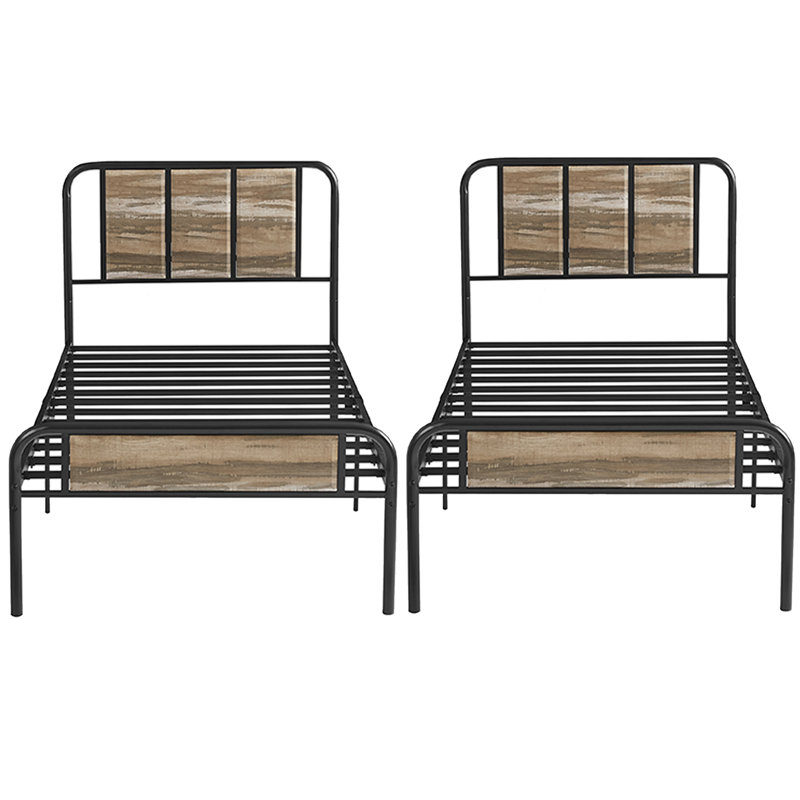 Ensemble de 2 cadres de lit simple Sabriya avec tête et pied de lit en bois, ensemble de 2 lits plateforme en métal avec support à lattes en acier robuste, aucun sommier nécessaire, parfait pour la chambre d'enfant, la chambre d'amis ou le dortoir
