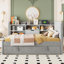Lit de jour simple rembourré avec lit gigogne, tablettes de rangement, port USB et prise de courant-1089484722