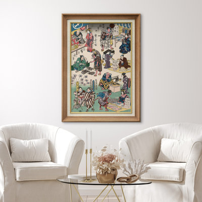 Vintage Japanese Market Scene Artwork, Ukiyo-e Culture Pictures, Framed Canvas Giclee Print Wall Art