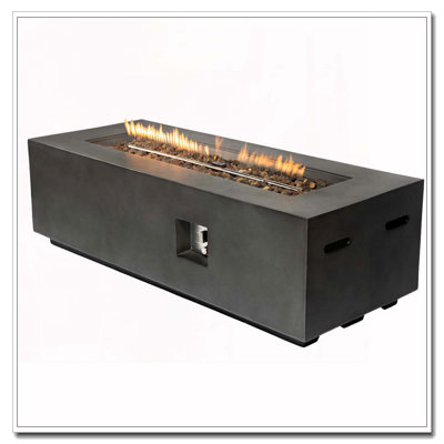 Outdoor Rectangle Propane Fire Pit Table 60inch, 60,000 BTU Concrete Fire Table with Waterproof Cover