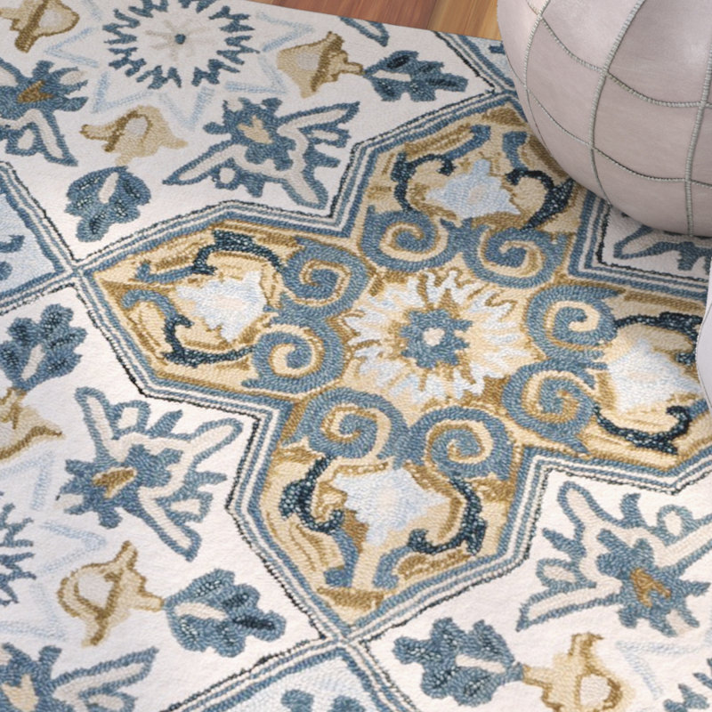 Tapis géométrique en laine crocheté à la main Guzi, Rectangle 5 pi x 8 pi
