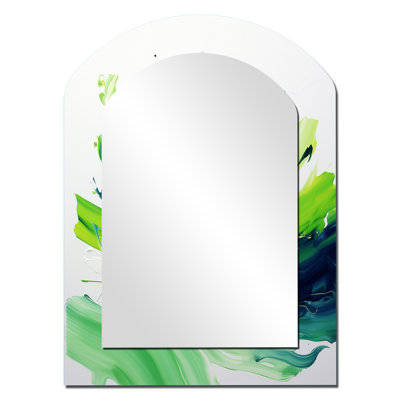 «White and Green Abstract encre expression II», peinture abstraite, miroir mural unique