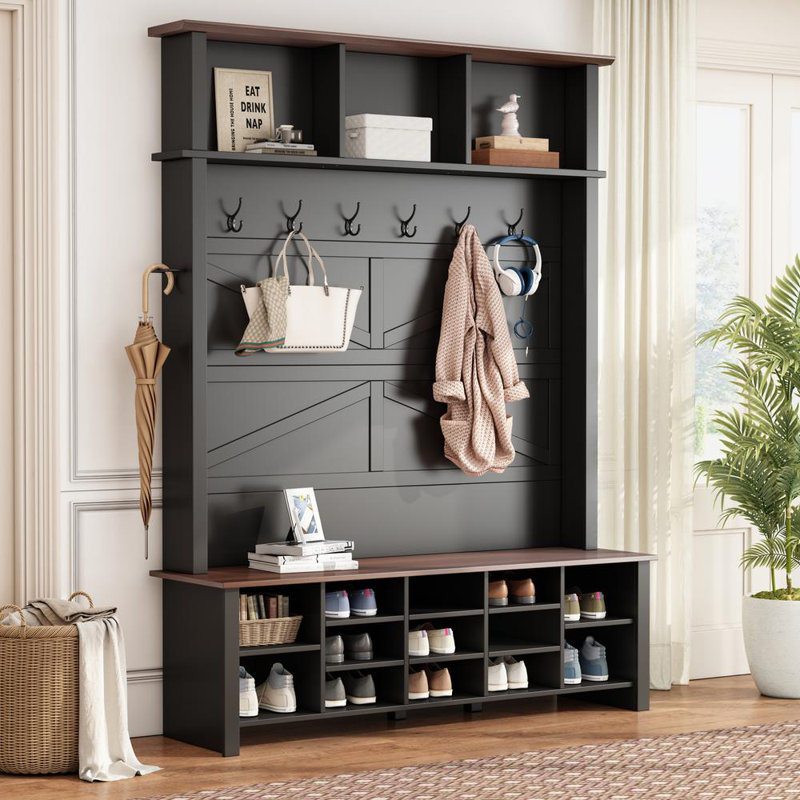 4-in-1 Hall Tree with 6 Hooks