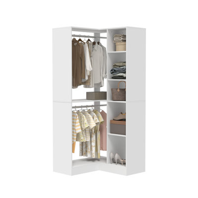 80" L-shaped Corner Closet System With Shelves And Hanging Rods, Open Wardrobe Organizer For Bedroom