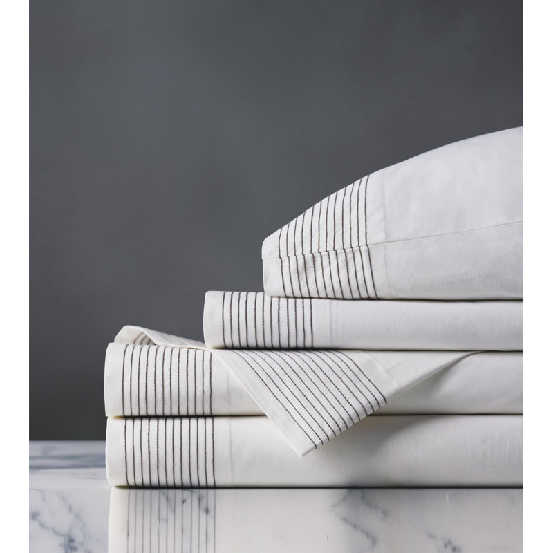 Ensemble de draps en lin Marsden, Double, Blanc / noir