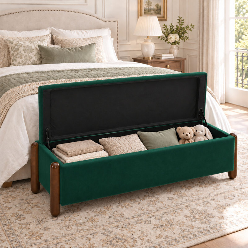 Banc de rangement rembourré, Vert