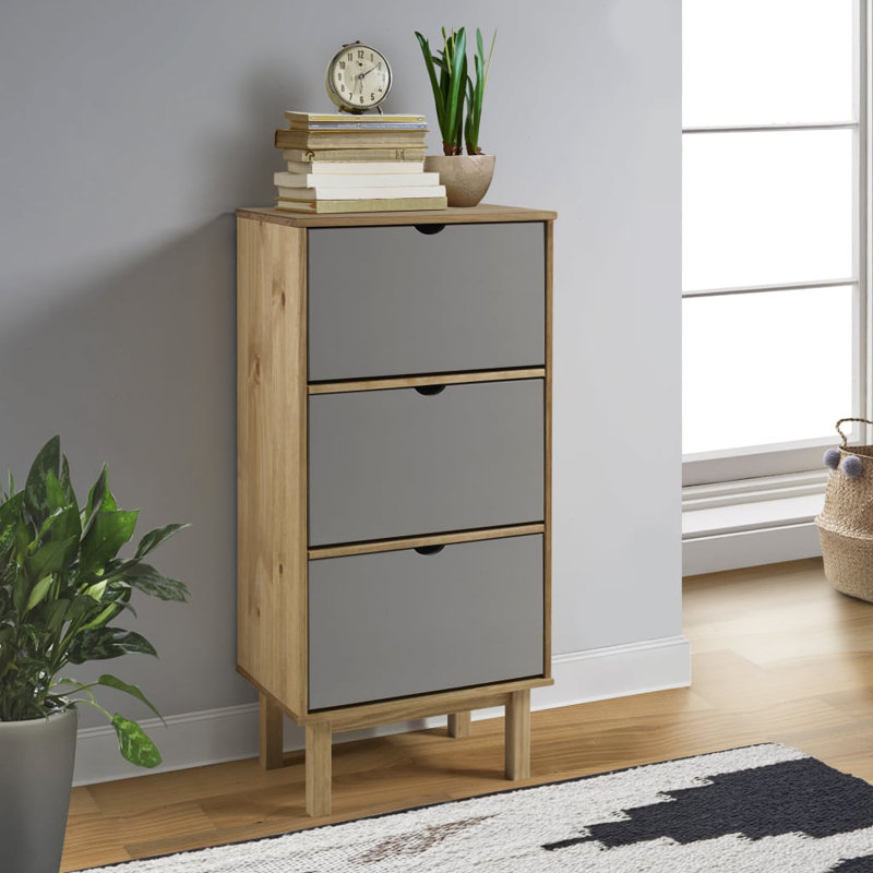 6 Pair Shoe Storage Cabinet, Gray/Bronw
