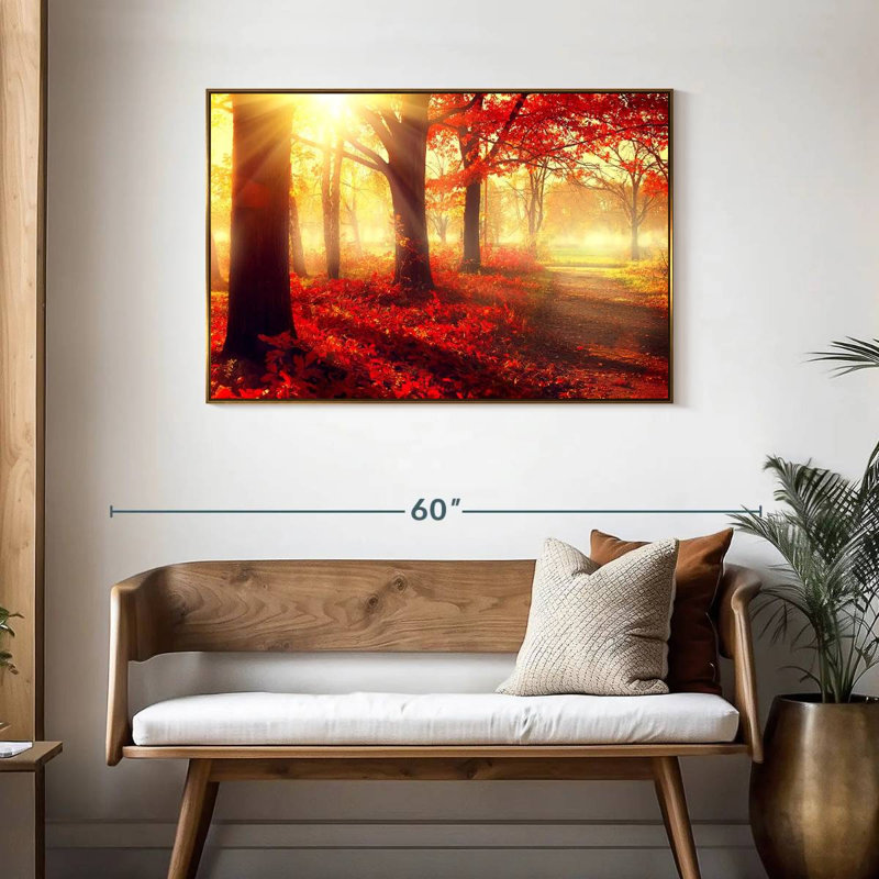 Forêt rouge vif, Cadre flottant doré, 43 po x 29 po
