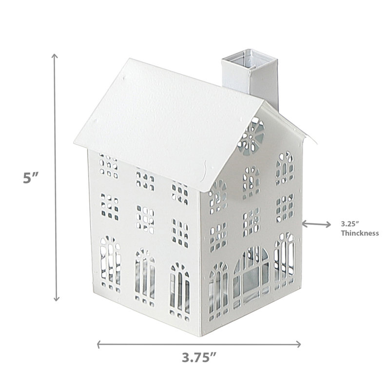 Metal House Tealight Holder (Small) - Set Of 2, White