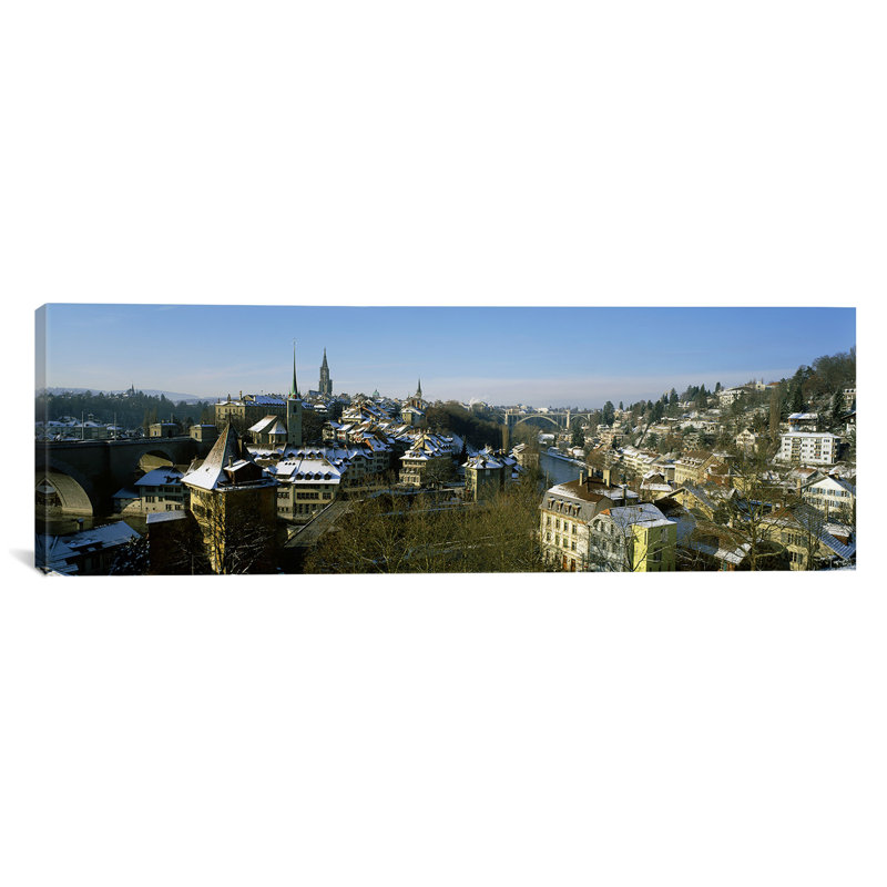 « view high angle of a city berne, switzerland », reproduction de photo sur toile, H 20 po x l 60 po x P 1,5 po, Toile tendue