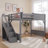 Unarosel Twin Size Solid Wood Loft Bed With Built-in Wardrobe Storage Shelves & Stairs-744366979-744366977