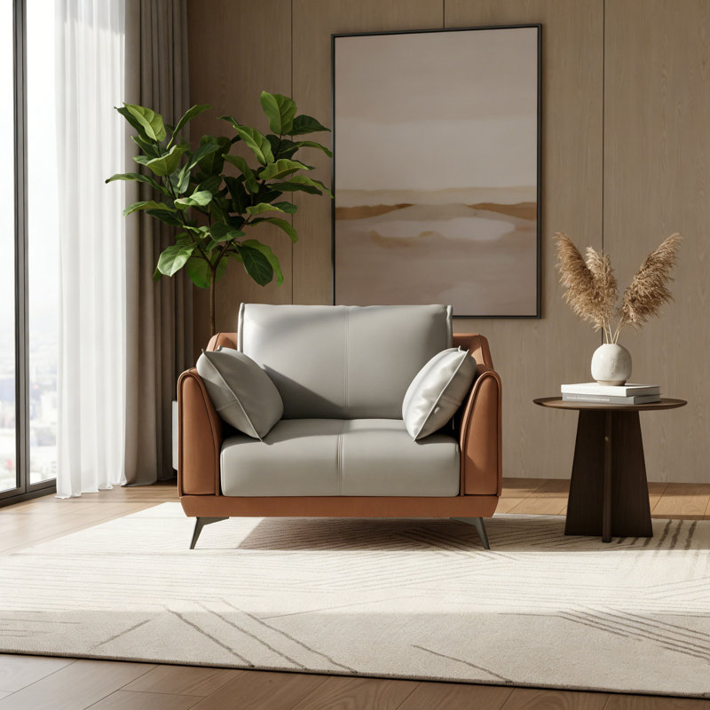 42" Wide Accent Sofa Couch, Modern Faux Leather Upholstered Armchair, Stylish Single Sofa Chair for Living Room, Home Office & Bedroom
