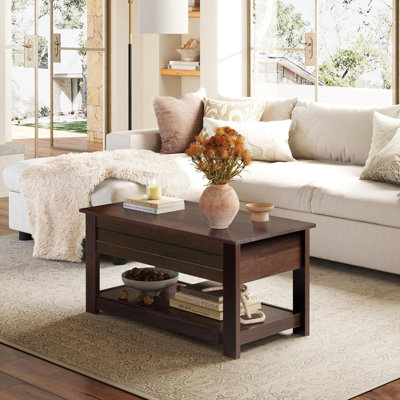 Lift Top Coffee Table With Hidden Storage Compartment And Open Shelf, Sturdy MDF Construction For Living Room, Bedroom Or Home Office