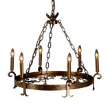 Veranda 6 - Light Candle Style Wagon Wheel Chandelier with Wrought Iron Accents