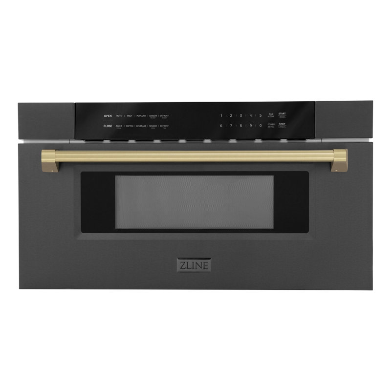 ZLINE Autograph 30 in. Microwave Drawer, Black Stainless Steel, Champagne Bronze