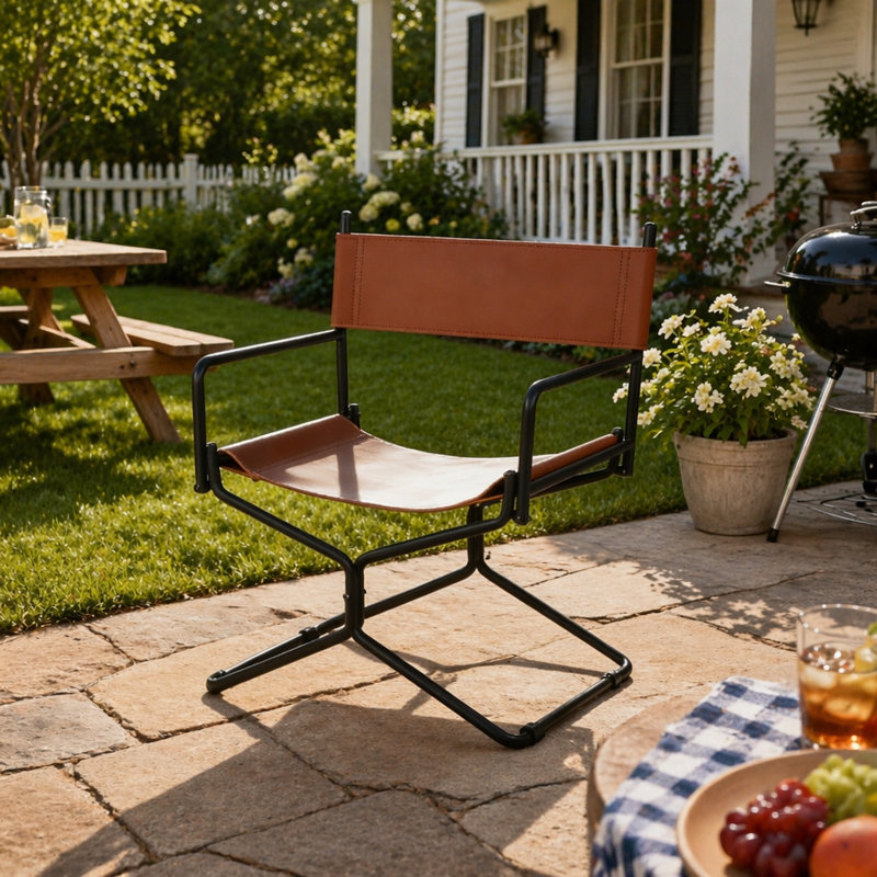 Chaise de camping pliante en cuir 21 pouces 21 pouces, Brun
