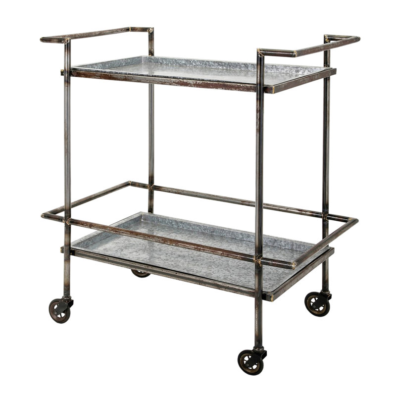 Chariot de service en métal galvanisé - gris et noir, 30,7 x 17,1 x 34,6 po, tablette industrielle galvanisée et 30,7 x 17,1 x 34,6