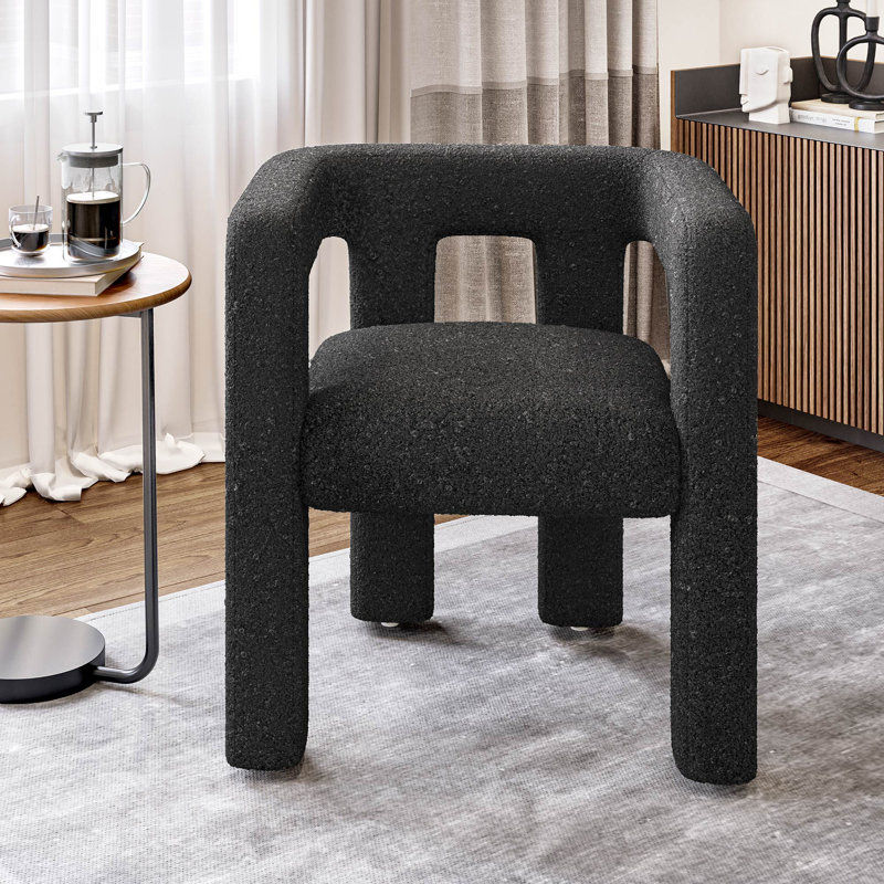 Chaise de salle à manger moderne en forme de tonneau, fauteuil rembourré en lin avec accoudoirs et dossier, pour le salon de la salle à manger