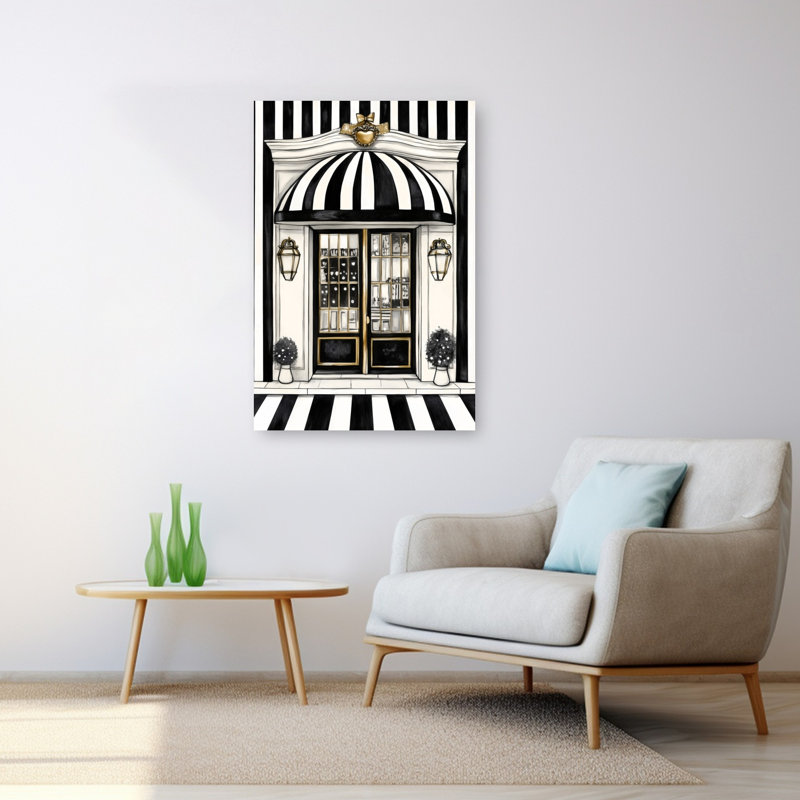 «Paris Holiday Storefront II Classic Elegant Geometric Architecture Plant», reproduction d'art murale, 48" H x 32" W