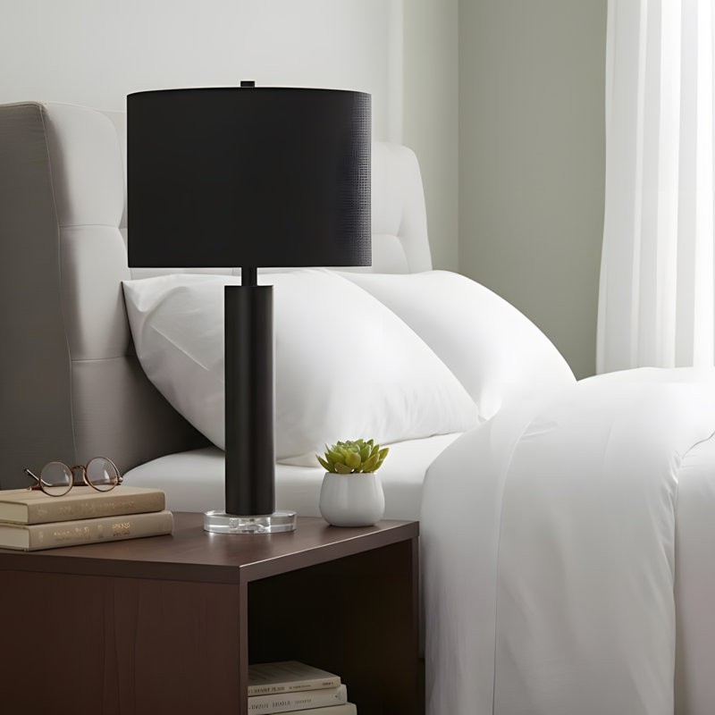Lighting, 28 po, lampe de table, métal noir, abat-jour noir, contemporain