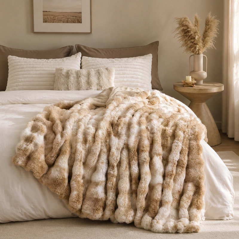 Jeté à double couche en fausse fourrure de lapin, jeté décoratif en peluche douce en flanelle, jeté douillet pour canapé-lit, cadeau pour la fête des mères