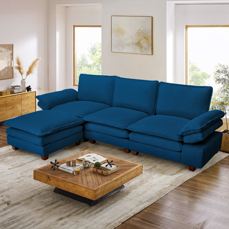 Oversized modern comfy comfy sofa with Ottoman, Navy