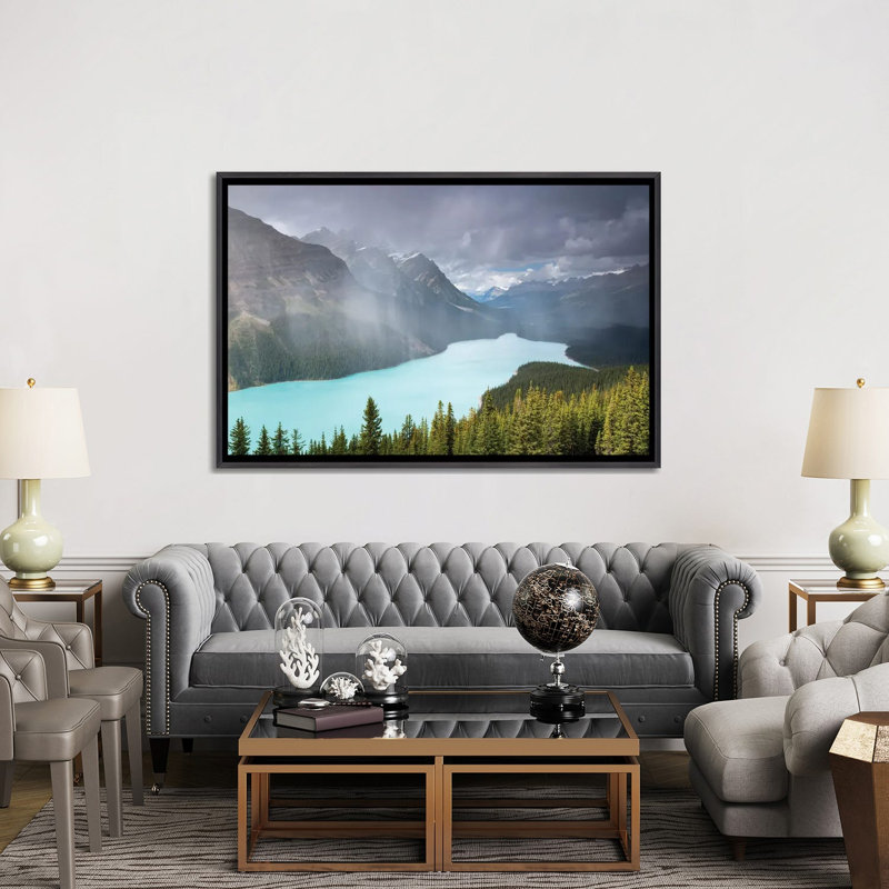 Alpine Lake - reproduction d'art murale - toile encadrée, 60 po x 40 po, Toile avec cadre, Distressed Black