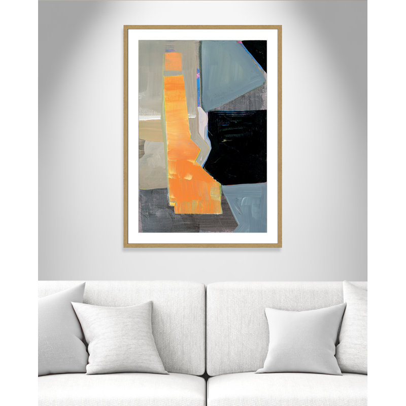 «Castellini Orange Pinstripe II» par Cartissi - peinture encadrée, H 41,5 po x l 29,5 po x P 0,75 po
