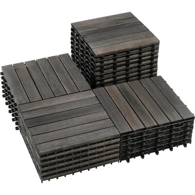 27PCS 12" x 12" Solid Acacia Wood Interlocking Patio Deck Tiles - All Weather Use