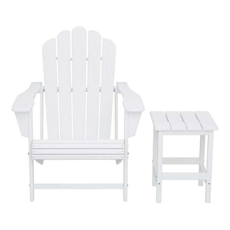 Chaise Adirondack en poly résistant aux intempéries avec table d'appoint Lucus, Blanc