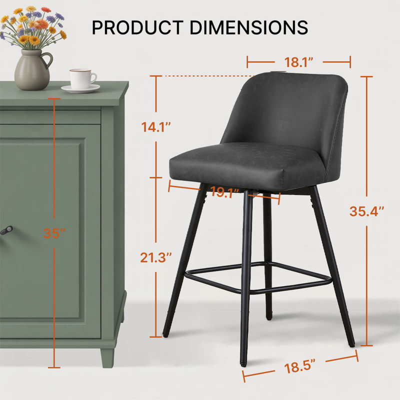 Modern Bar Stools ，26" H Swivel Counter Height Barstools With High Backs, Kitchen Island Stools, For Bar & Home,Faux Leather