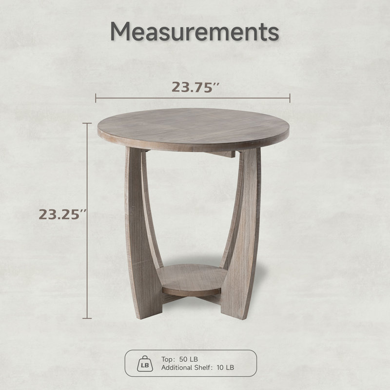 Arch Farmhouse End Table with Storage Shelf, French Country Accent Side Table, Grey Top/Grey Base