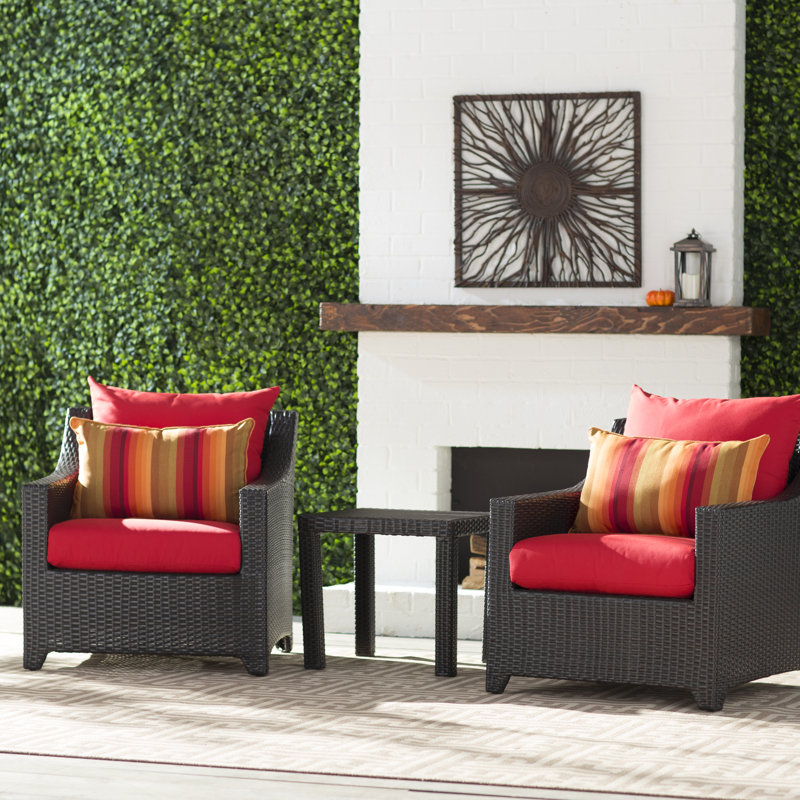 Fionnula 3 Piece Rattan Seating Group With Sunbrella Cushion Covers, Sunset Red Sunbrella