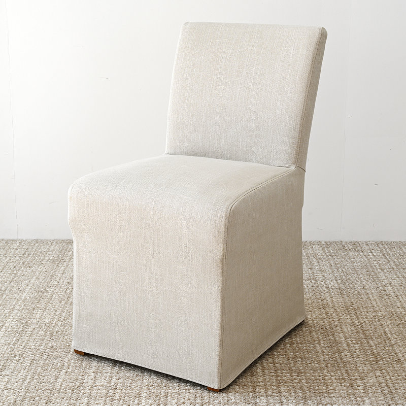 Lussan 18.5" Seat Height Linen Fully Back Solid Wood Upholstered Side Chair, Beige