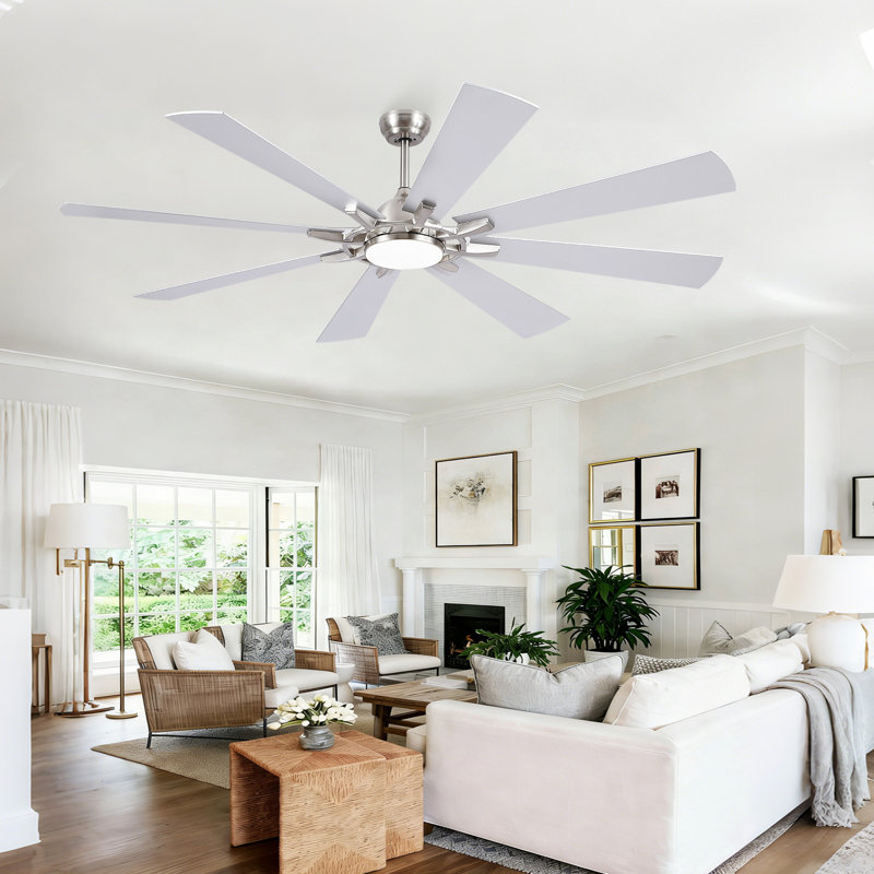 72" Windmill Large Ceiling Fan With 3cct Led Lights And Remote Control, Nickel