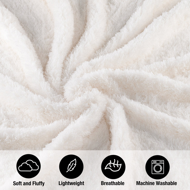 Jeté en sherpa CBCHome Cozy Chenille, Très grand lit, Blanc cassé