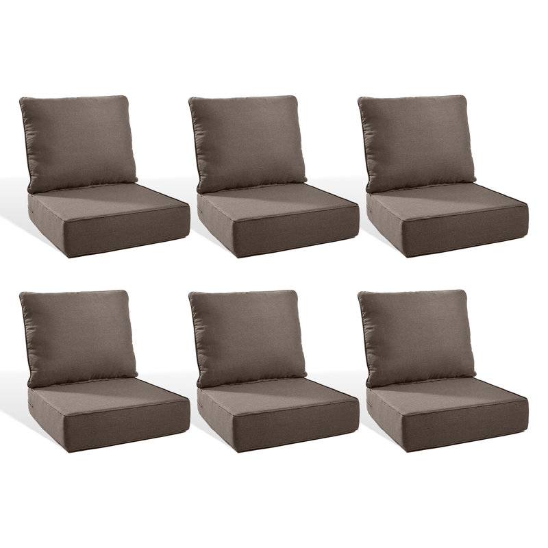 6" Outdoor Cushions For Patio Furniture, 22X24x6 Thick Seat Cushion Set Of 6, Fade Resistant Couch Chair Replacement Cushions High Density Deep Wicker Chair Cushion W/Removable Cover